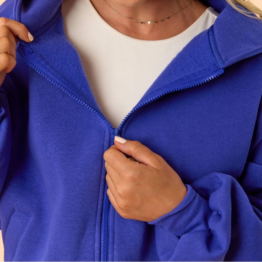 New Blogilates Marshmallow Full Zip Hooded Sweatshirt - Royal Blue Size M - Picture 3 of 6
